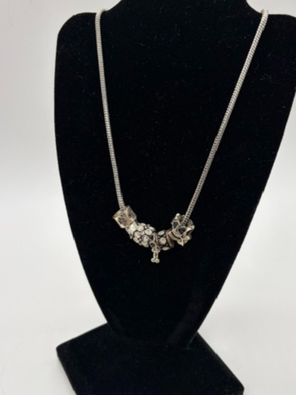 Pandora Style Snake Chain Charm Necklace with Dog and Cat Charms